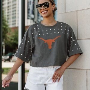 Texas Longhorns Rhinestone Crop Tee XS | Gameday Couture | Bling Yoke Tee